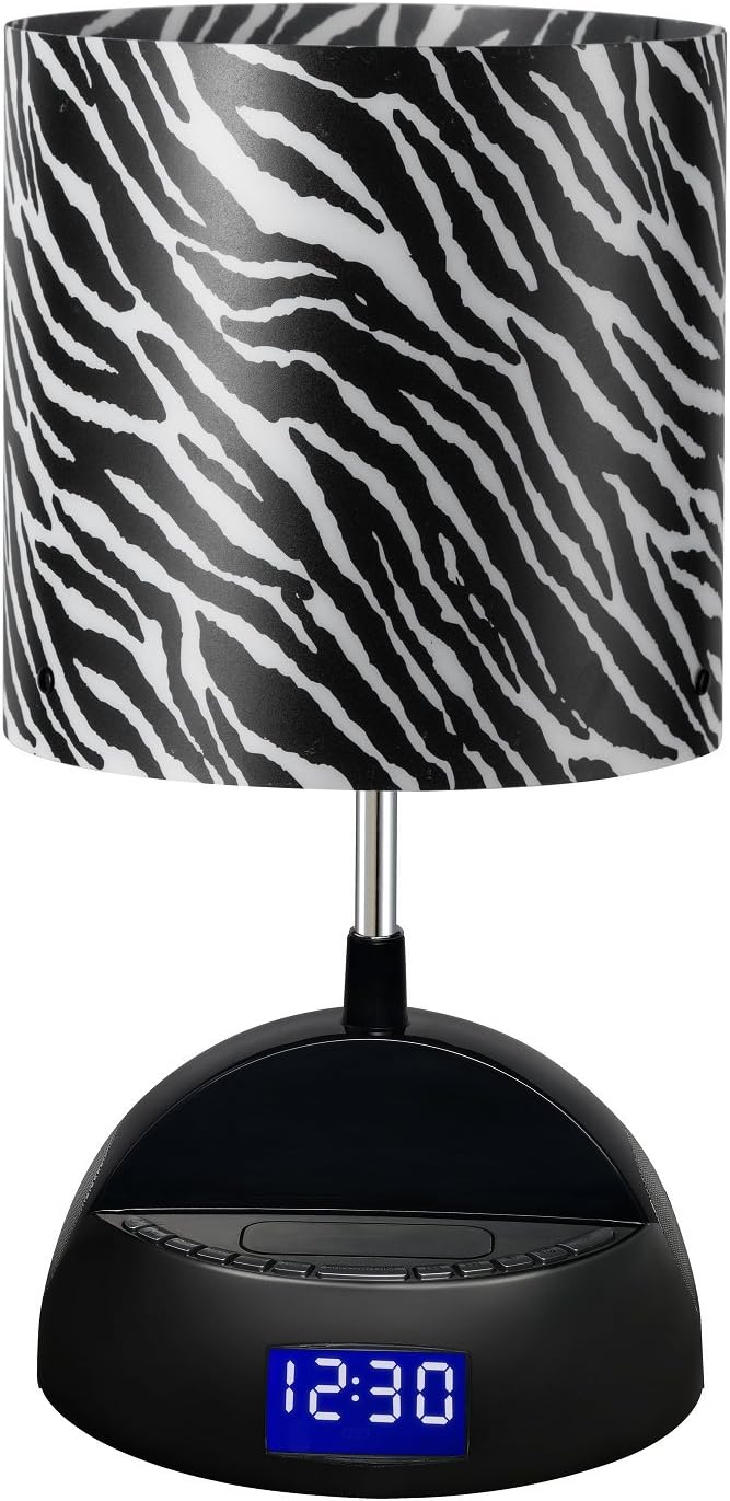 LighTunes LS1000-ZBA-BT Bluetooth Speaker Lamp with Alarm Clock, FM Radio, and USB Charging Port, Zebra Shade