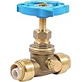 SharkBite 1/2 Inch Stop Valve with Drain and Vent, Push to Connect Brass Plumbing Fitting, PEX Pipe, Copper, CPVC, PE-RT, HDPE, 24634LF