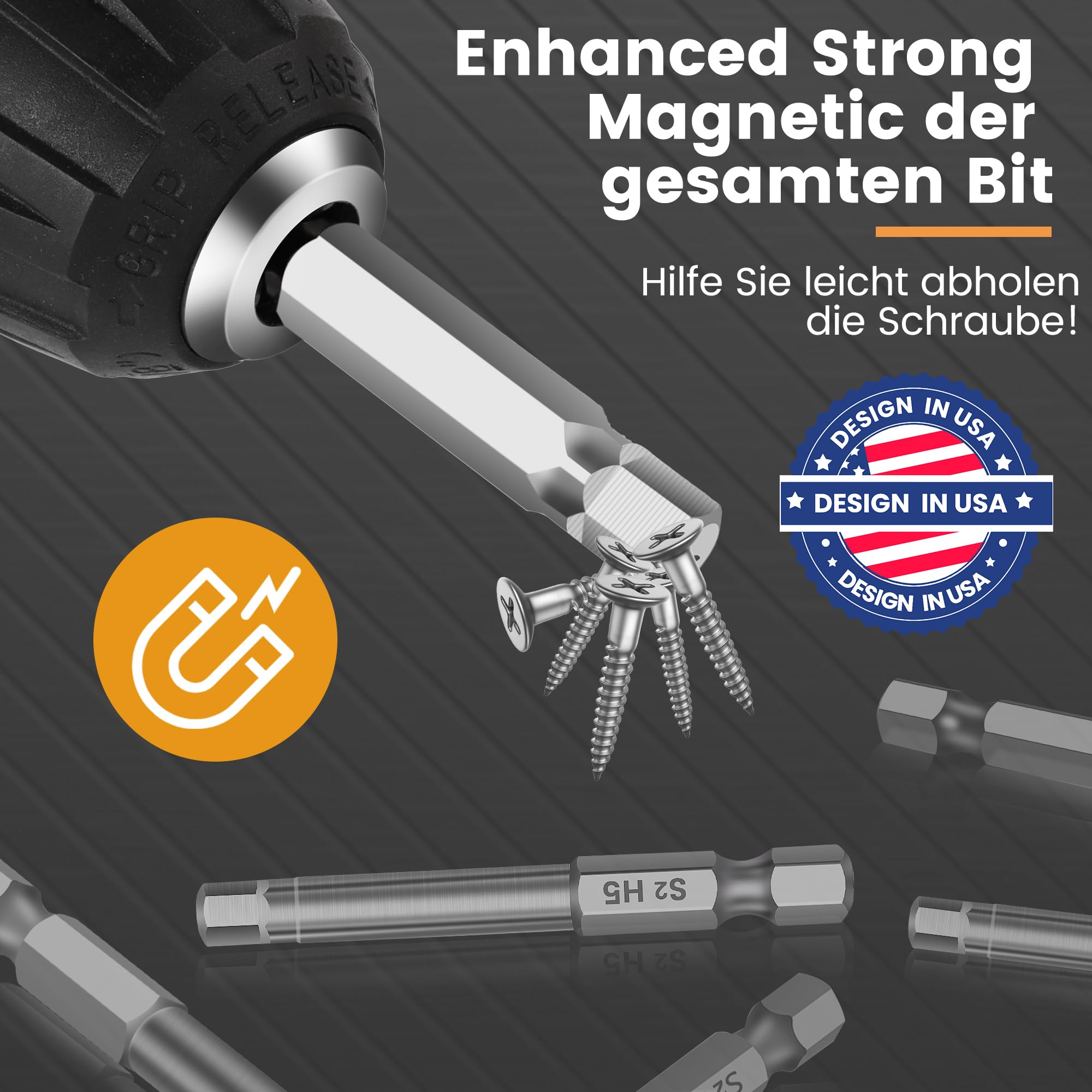 MulWark Magnetic Hex Head Inbusschlüssel Bit Set 13pc Präzision Metrisch S2 Stahl - Magnetische Bits mit Korrosionsbeständigkeit 1/4" Innensechskant-Bit-Satz 7