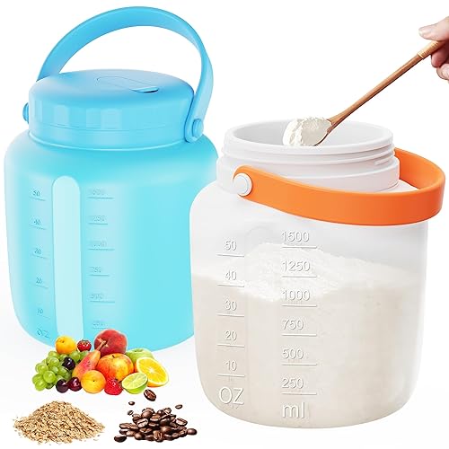 2 Pack Airtight Silicone Food Storage Containers Jar 51floz with Vent Lid ,Handle, Collapsible Food Canisters for Kitchen Pantry, Cookie, Cereal, Flour, Rice, Fermentation, Egg & Microwave Safe