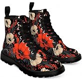 Jemnpela Women’s Printed Boots with Skull Mushroom Rose Graffiti Round-toe Lace-up Floral Booties Stylish Casual Customizable Combat Boot Halloween Christmas Birthday Valentine's Day