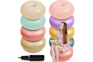 Lewtemi 8 Pcs Flexible Seating for Classroom Elementary 20'' Yoga Ball Chair Large Inflatable Donut Exercise Ball Chair Wobble Seat with Inflator for Kids Student Sensory Balance