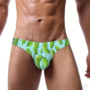 Nuzjahu Cute Sour Pickles Print Mens Bikini Briefs Low Rise Sexy Underwear Soft Support Bulge Pouch Briefs