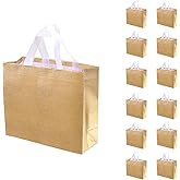 Mycts Set of 12 Glossy Reusable Grocery Bags Reusable Bags with Handles Bachelorette Gift Bag Non-Woven Bridesmaid Bag for Women Birthday Wedding Party Mother's Day Christmas Gold