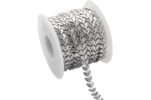 UMAOKANG 32.8 Feet Silver Stainless Steel Hollow Leaf Cable Necklace Chains Bulk Link Chain with Spool for Women Jewelry Making DIY Bracelets Accessories