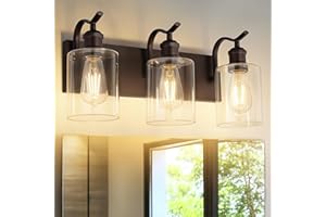 JAZAVA 3 Light Bathroom Vanity Light, Morden Bathroom Lighting Fixtures Over Mirror Oil Rubbed Bronze Wall Light Fixtures with Clear Glass Shade ZCVL01ORB-3