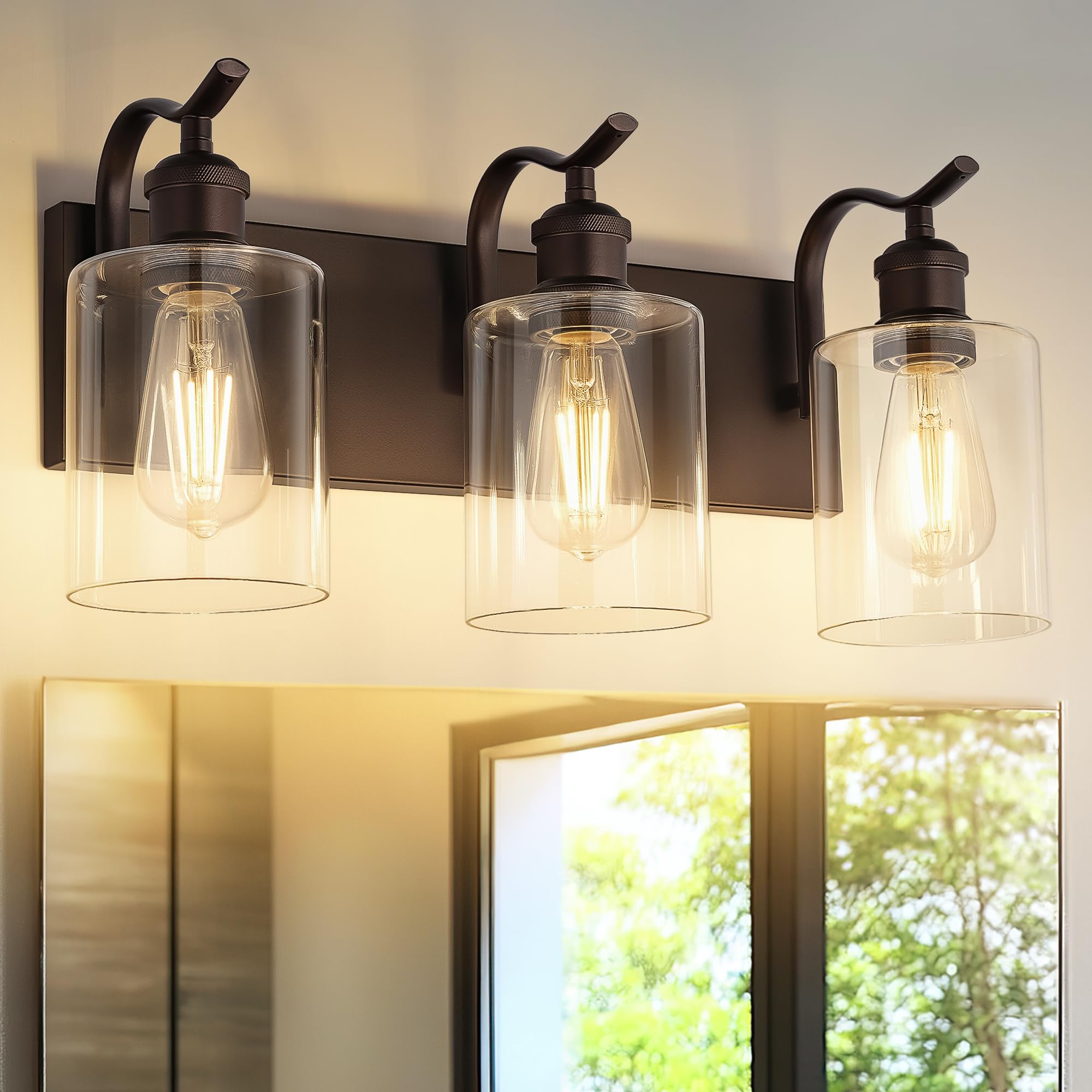 Photo 1 of JAZAVA 3 Light Bathroom Vanity Light, Morden Bathroom Lighting Fixtures Over Mirror Oil Rubbed Bronze Wall Light Fixtures with Clear Glass Shade ZCVL01ORB-3