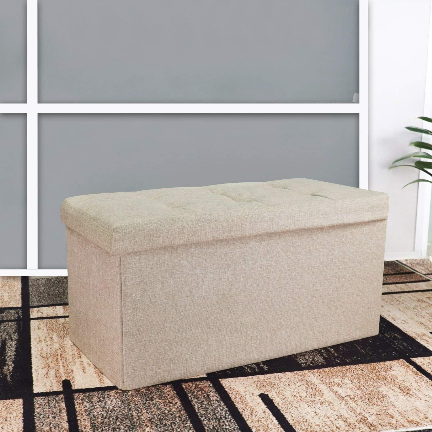 NISUNS OT03 30 Inch Linen Fabric Foldable Storage Bench Ottoman, Beige: Kitchen & Dining