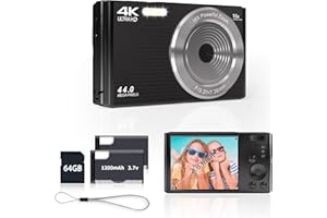 SMARTKLIK Digital Camera for Teens, FHD 4K 44MP Digital Camera with 64GB SD Card 16X Digital Zoom, Digital Camera Compact Point and Shoot Camera for Teens Boys Kids Camera Digital Black(Black)