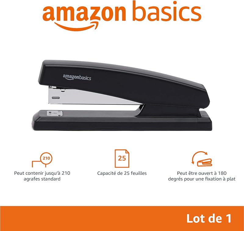 Agrafeuse Avec 1 000 Agrafes, Capacité de 25 Feuilles, Base Antidérapante en Caoutchouc, Maison, Bureau, Noire