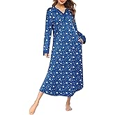 Ekouaer Womens Nightgown Long Loungewear V Neck Nightshirt Sleepwear Full Length Sleepshirt with Pockets