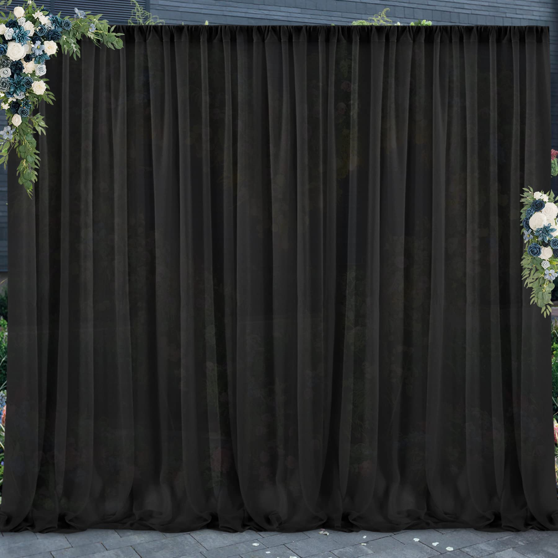 Photo 1 of PARTISKY 10ftx7ft Black Chiffon Backdrop Curtains, Wrinkle-Free Sheer Fabric Photo Drapes for Wedding Ceremony Arch Birthday Baby Shower Photography Stage Decor 5ft x 7ft, 2 Panel
