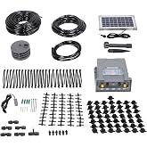 AEO Solar-Powered Automatic Watering Drip Irrigation System, 50 Drippers, 155 ft for Balcony Greenhouse Raised Garden Bed