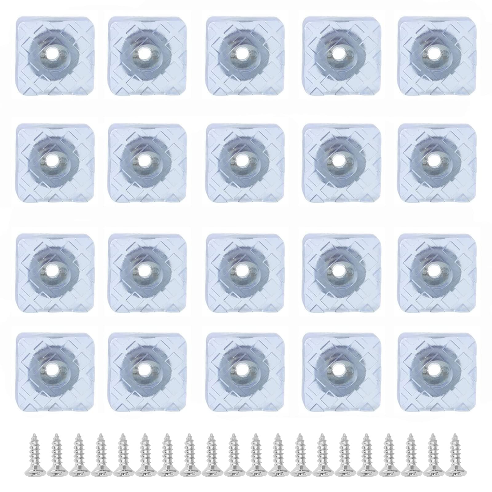 20 Pieces Rubber Feet Protectors, Square Rubber Feet for Furniture Grippers for Wooden Floor, Screw in Anti-slip Pads Clear