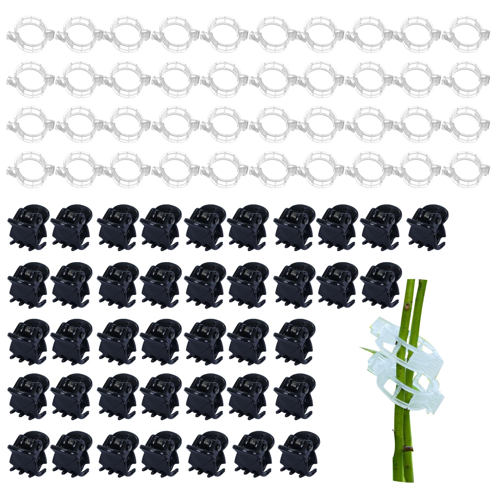 EULAPGOE Plant Support Clips, 80 Pieces: White & Black Plant Clips, Plant Wall Clamps, Garden Clamps