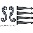 Decorative Vinyl Shutter Hinges and S Holdback Hooks for Exterior Decorative Shutters, Black (Set)
