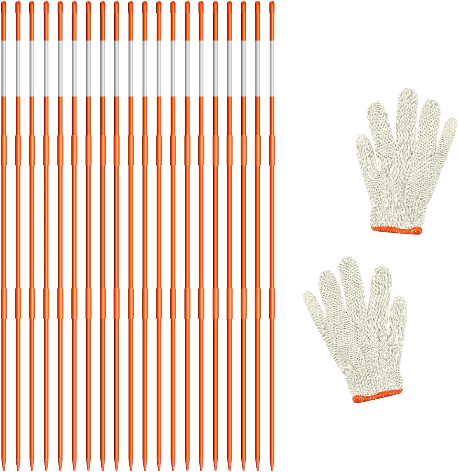 Photo 1 of 20Pcs Driveway Markers,4Ft Driveway Reflective Poles, Orange Fiberglass Snow Stakes with Reflective Tape for Easy Visibility at Night for Parking Lots