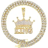 HH BLING EMPIRE 14k Gold Silver Plated Hip Ho Rapper Pendant Chain Necklace for Men, Iced Out Diamond King Pendant with Rope Tennis Chains 22 Inch