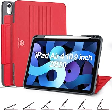 Amazon Com Ocyclone New Ipad Air 4 10 9 Case 2020 4th Generation 6 Viewing Angles Magnetic Kickstand Pencil Holder Support 2nd Gen Pencil Charging Protective Shockproof Cover For Ipad 10 9 Inch Red Computers Accessories