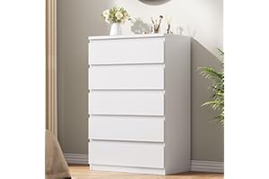 Jocoevol White 5 Drawer Dresser for Bedroom, 15" D x 23.7" W x 40.4" H in Simply Modern Chest of Drawers, Wood Storage Dresser with Deep Drawers for Living Room Hallway Entryway, White