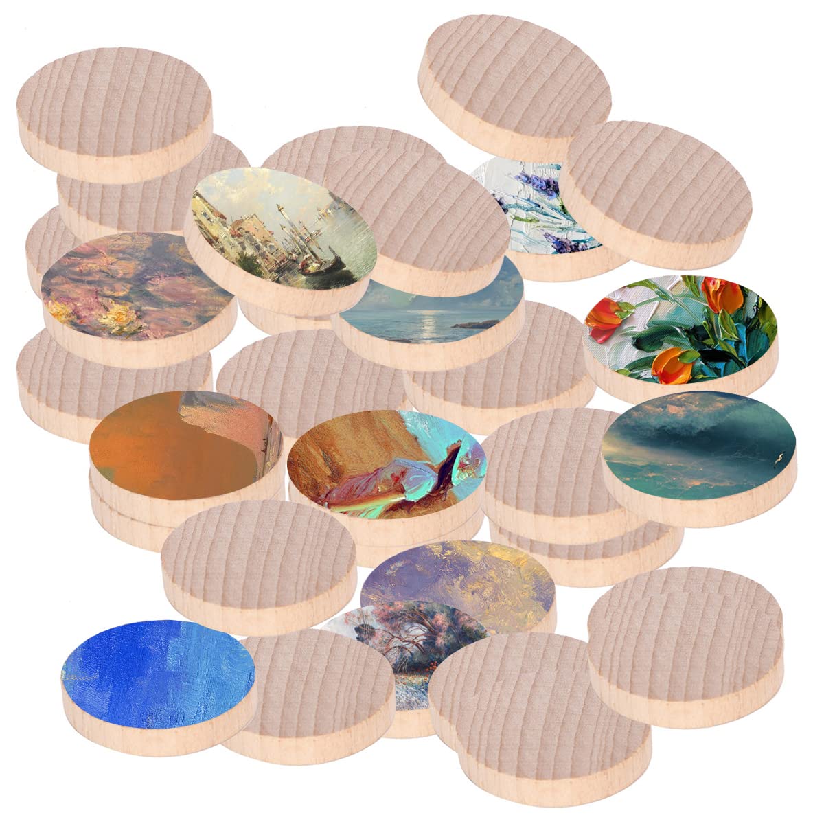 Buachois 100 Pcs Blank Wood Discs Unfinished Round Wooden Circles Natural Wooden Crafts Cutout Slices 3cm 4cm 5cm for DIY Decoration Hand‑Made Pyrography Door Hanger (4CM)