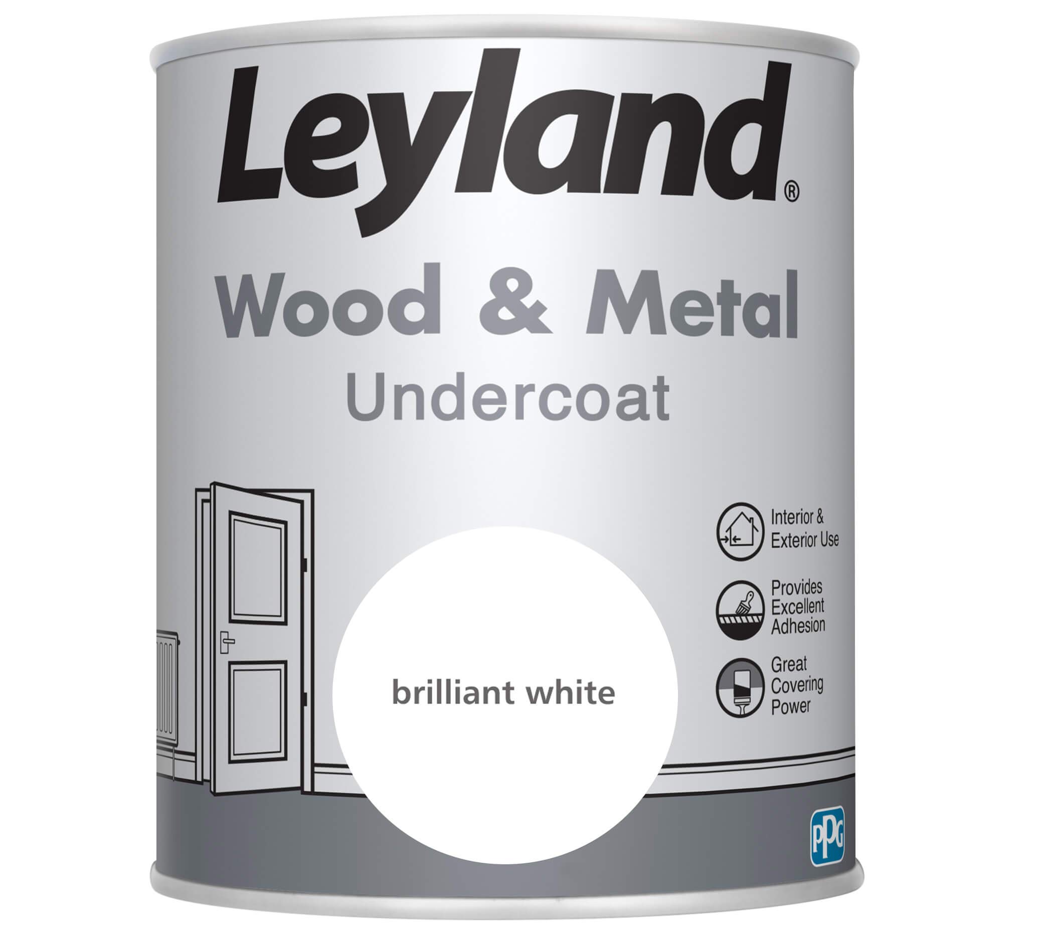 Leyland Wood & Metal Undercoat, Brilliant White, 750ml — image 1