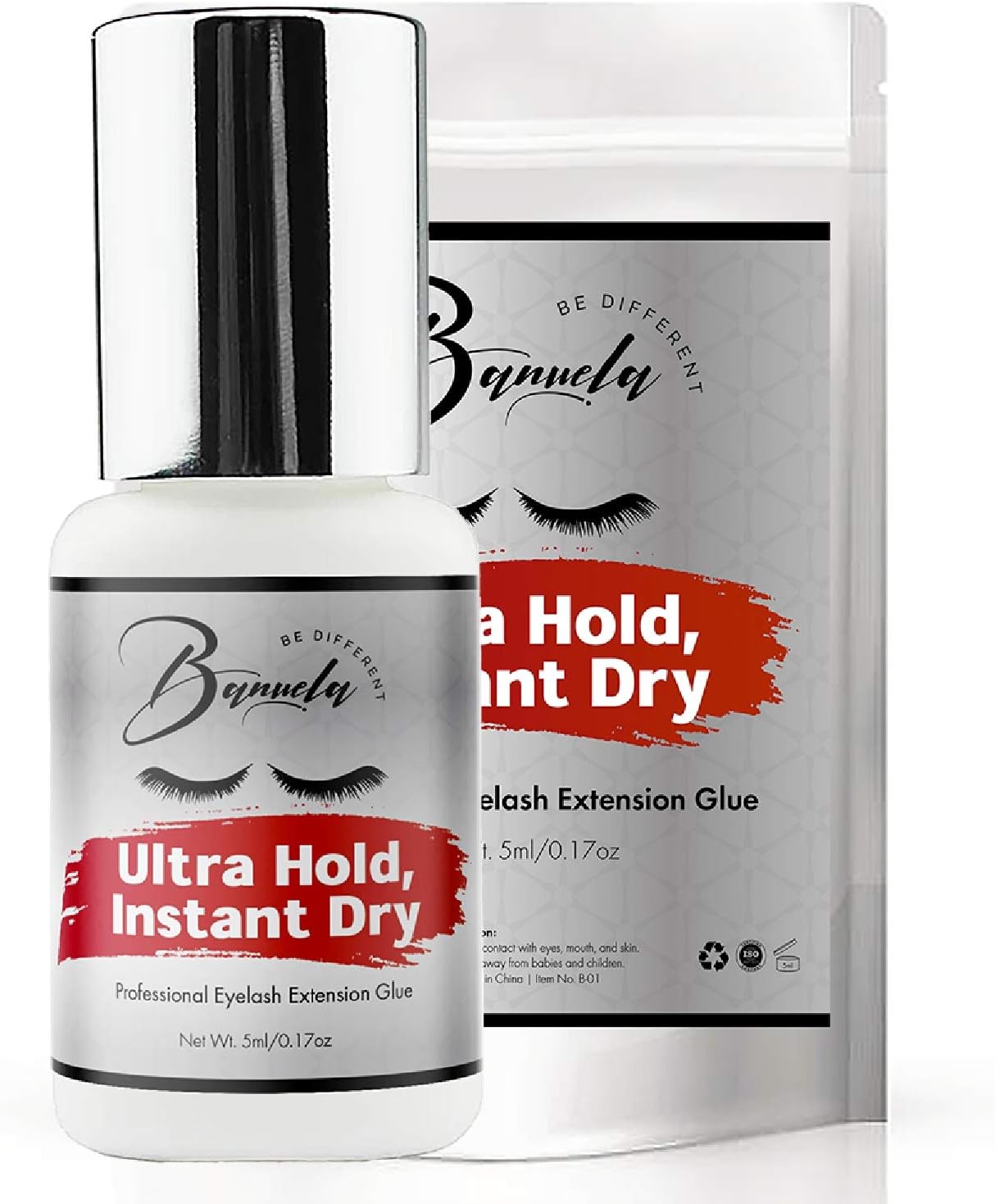 Lashes Glue | Ultra Hold - Instant Dry | BANUELA | Extension Glue | Black Eyelash Glue | 1 S Drying | 7 Weeks Retention | Eyelash Extension Glue | Latex Free