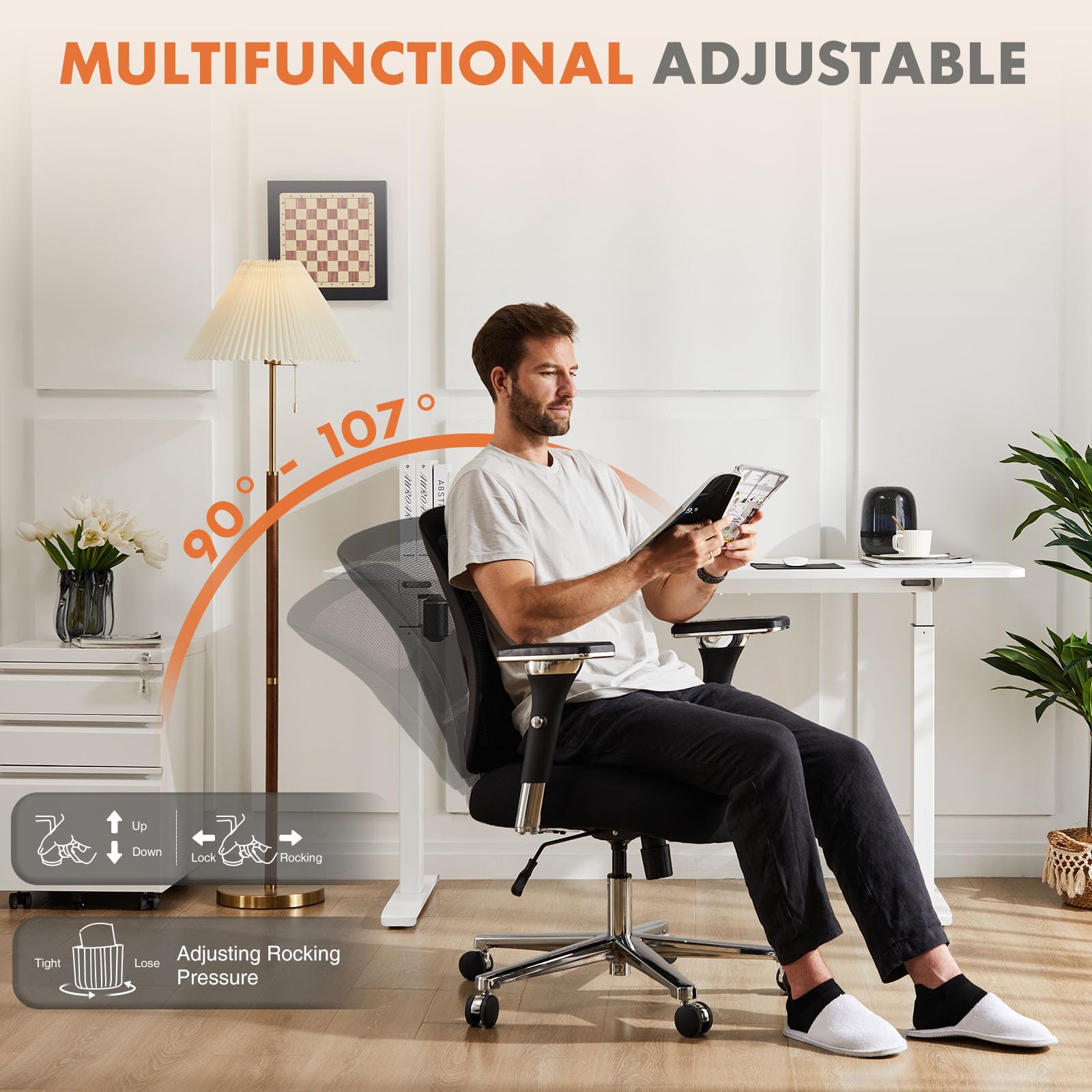 Sweetcrispy Ergonomic 500lbs Wide Heavy Duty Big and Tall Home Office Chair with Adjustable Lumbar Support and Wheels, 3D Armrest, for Adults - Image 5