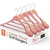 HOUSE DAY Wide Shoulder Cedar Hangers for Suits and Coats with Non Slip Pant Bar,360° Swivel Hook, Smooth Finish Cedar Wood Hangers for Closet, Closet Essentials, 5 Pack