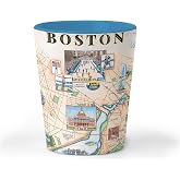 Xplorer Maps Boston City Map Ceramic Shot Glass, 1.5 oz | Hand-Drawn Artwork, BPA-Free, Heavy Base Resists Tipping, Souvenir for Home or Bar