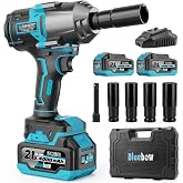 Bluebow Cordless Impact Wrench, 960 ft-lbs (1300 N&middot;m) Brushless Impact Wrench with 2x4.0Ah Battery, 1/2" 3-Speed Modes Impact Gun with 4 Sockets for Pickup, Truck, Home Car