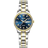 OLEVS Women's Stainless Steel Watch, Luxury Gold Silver Two Tone Easy to Read Analog Quartz Dress Watch for Women, Elegant Waterproof Luminous Calendar Date Ladies Watches for Small Wrists
