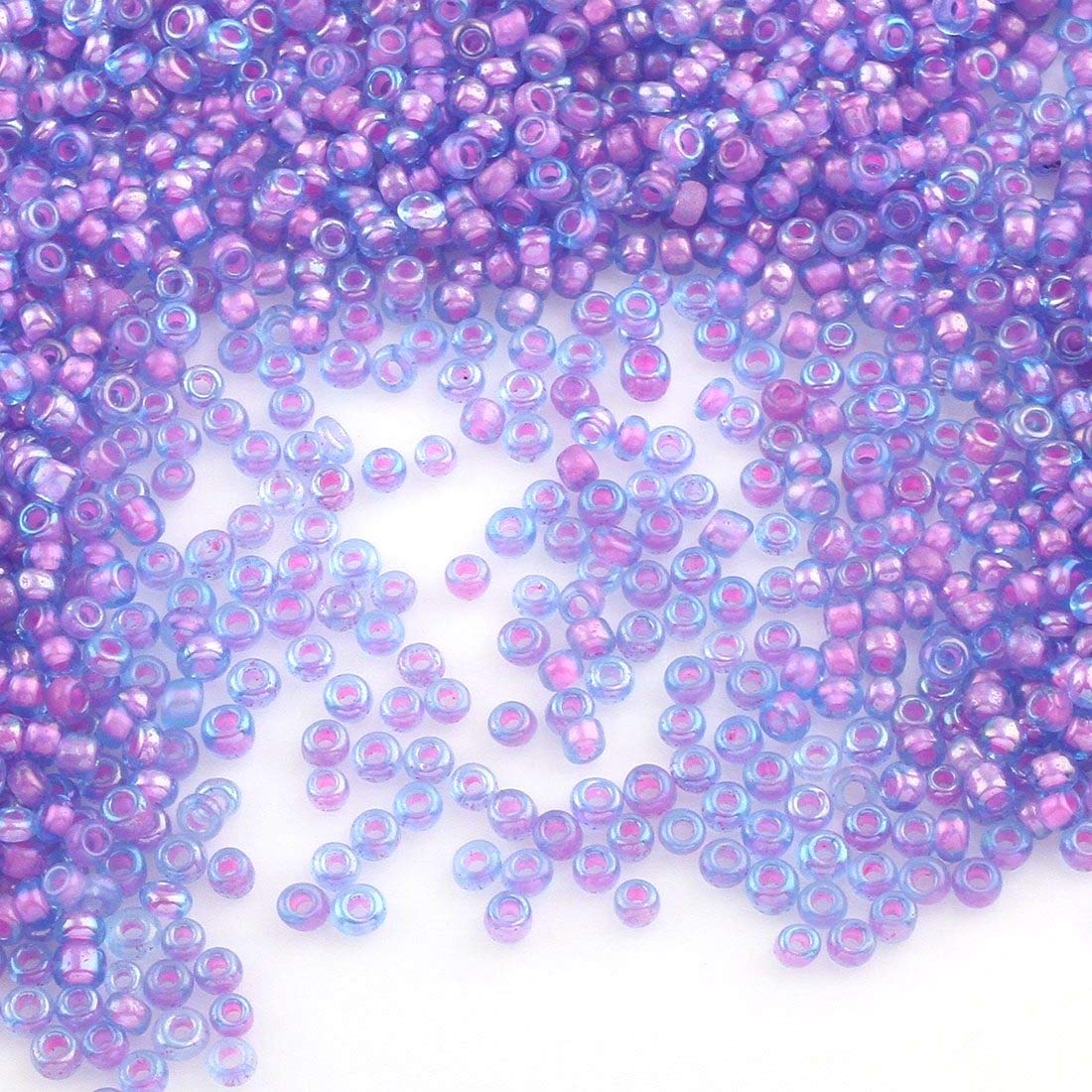 6500pcs 2mm Glass Seed Beads Inner Color 8 Colors 11/0 Pony Beads Mini Beads for Kids (Purple)