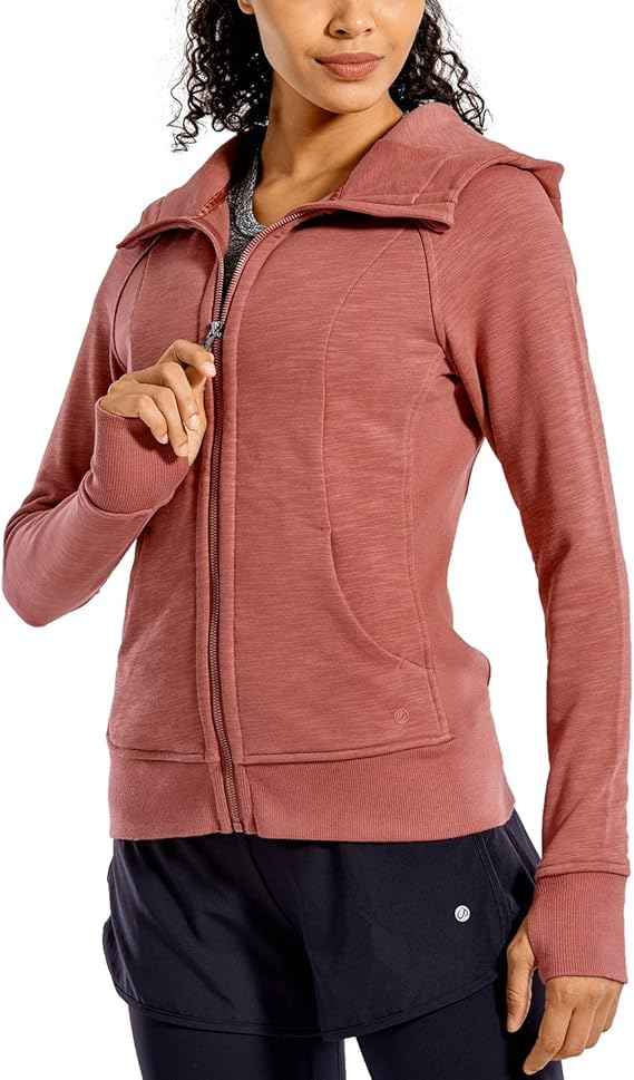 CRZ YOGA Women's Cotton Hoodies Sport Workout Full Zip Hooded Jackets