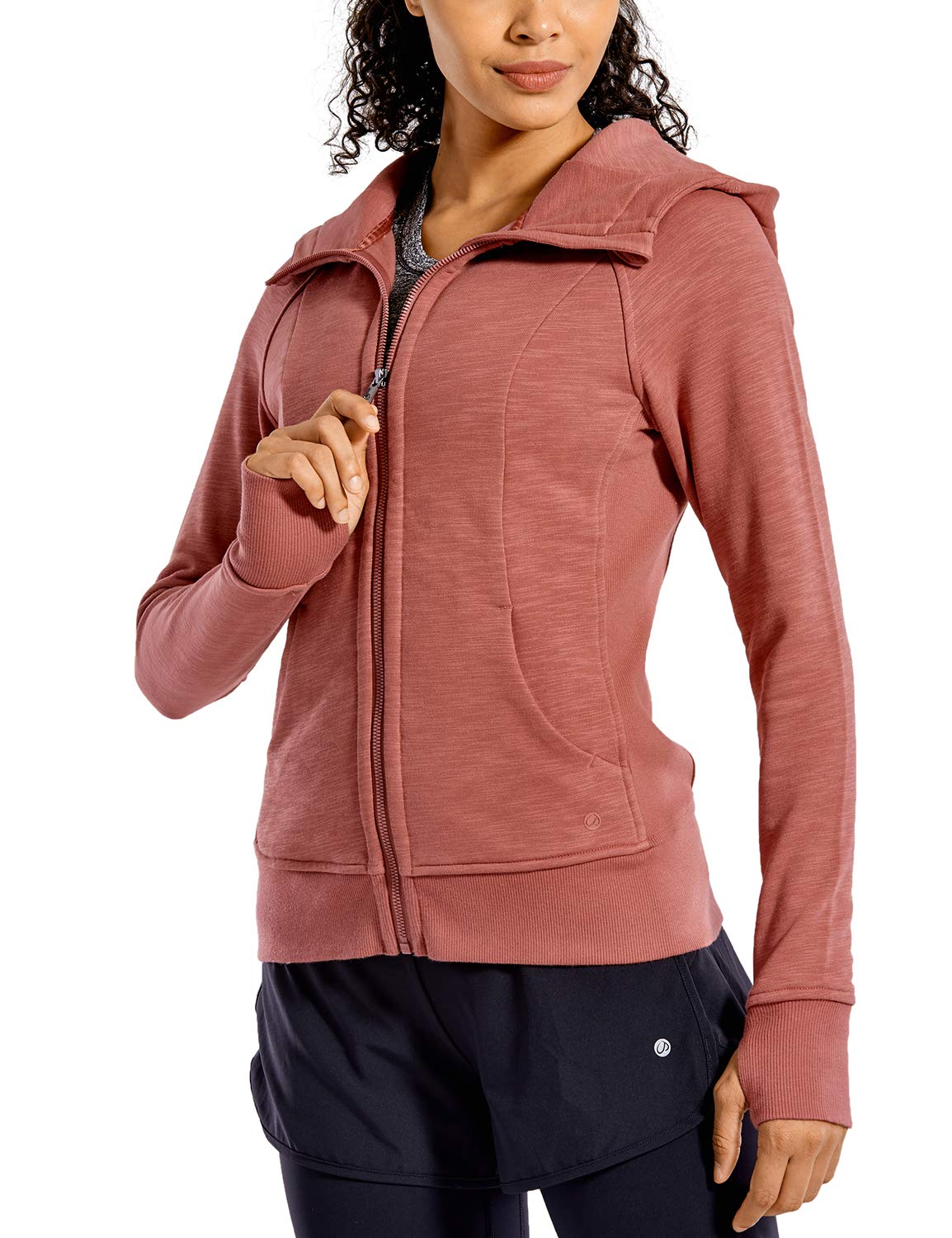CRZ YOGA Women's Cotton Hoodies Sport Workout Full Zip Hooded Jackets Sweatshirt