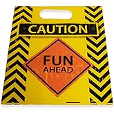 L LIFETIME Party Favor Plastic Goodie Bags with Handles- Theme Birthday Supplies Gift Bag for Kids and Adults - Construction (24 Pack)