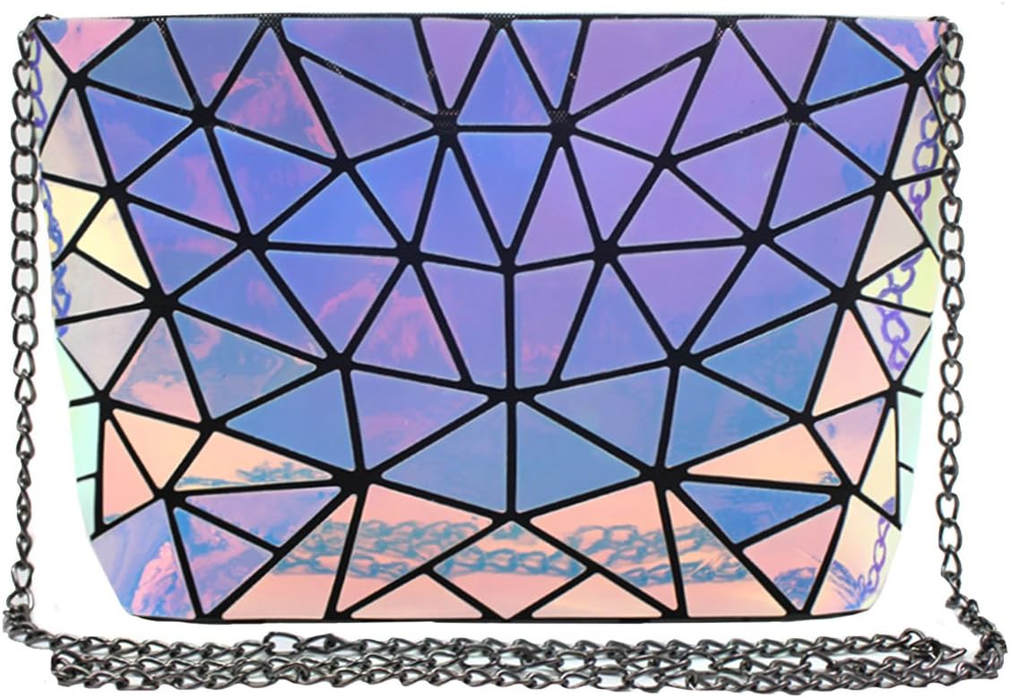 Sherry Handbag Fashion Holographic Laser Shoulder Bag Geometric Envelope Clutch Chain Crossbody Purse for Women
