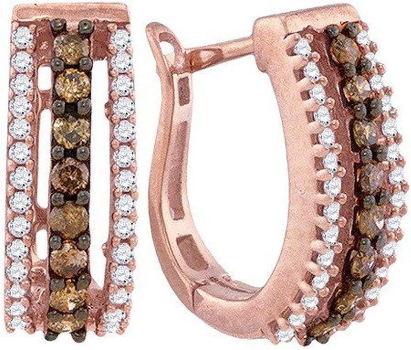 Dazzlingrock Collection 0.48 Carat (ctw) 10K Round White & Cognac Diamond Ladies Hoop Fashion Earrings 1/2 CT, Rose Gold
