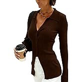 Dressmine Button Up Cardigan Sweaters for Women Long Sleeve Thick Work Sweater Cinched Waist Fitted Spring Clothes