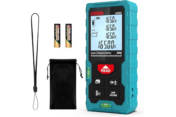 Kiprim Laser Distance Measure High Accuracy 50M LD50E Laser Tape Measure 165ft Compact Laser Measurement Tool with Larger Bac