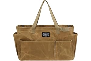 MYDAYS OUTDOOR Portable Garden Camping Tool Storage Bag,Waxed Canvas Firewood Carrier Tote bag,Collapsible Sturdy Garden Basket Great for Women, Gardener, Electrician, Repairer (Khaki)