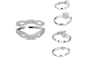 Uloveido 5 Pieces Rings Enhancer Set White Gold Plated Wedding Engagement Rings Set for Women with CZ Created Diamond Y450
