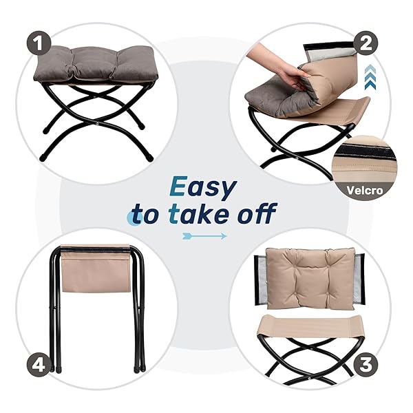 HOLLYHOME 15″(H) FOLDING FOOTREST STOOL, UPHOLSTERED SMALL FOLDABLE OTTOMAN, ACCENT PADDED SOFA FOOT STOOL FOR LAZY CHAIR, METAL FRAME PORTABLE FOOT REST OTTOMAN FOR LIVING ROOM, BEDROOM, DARK GREY