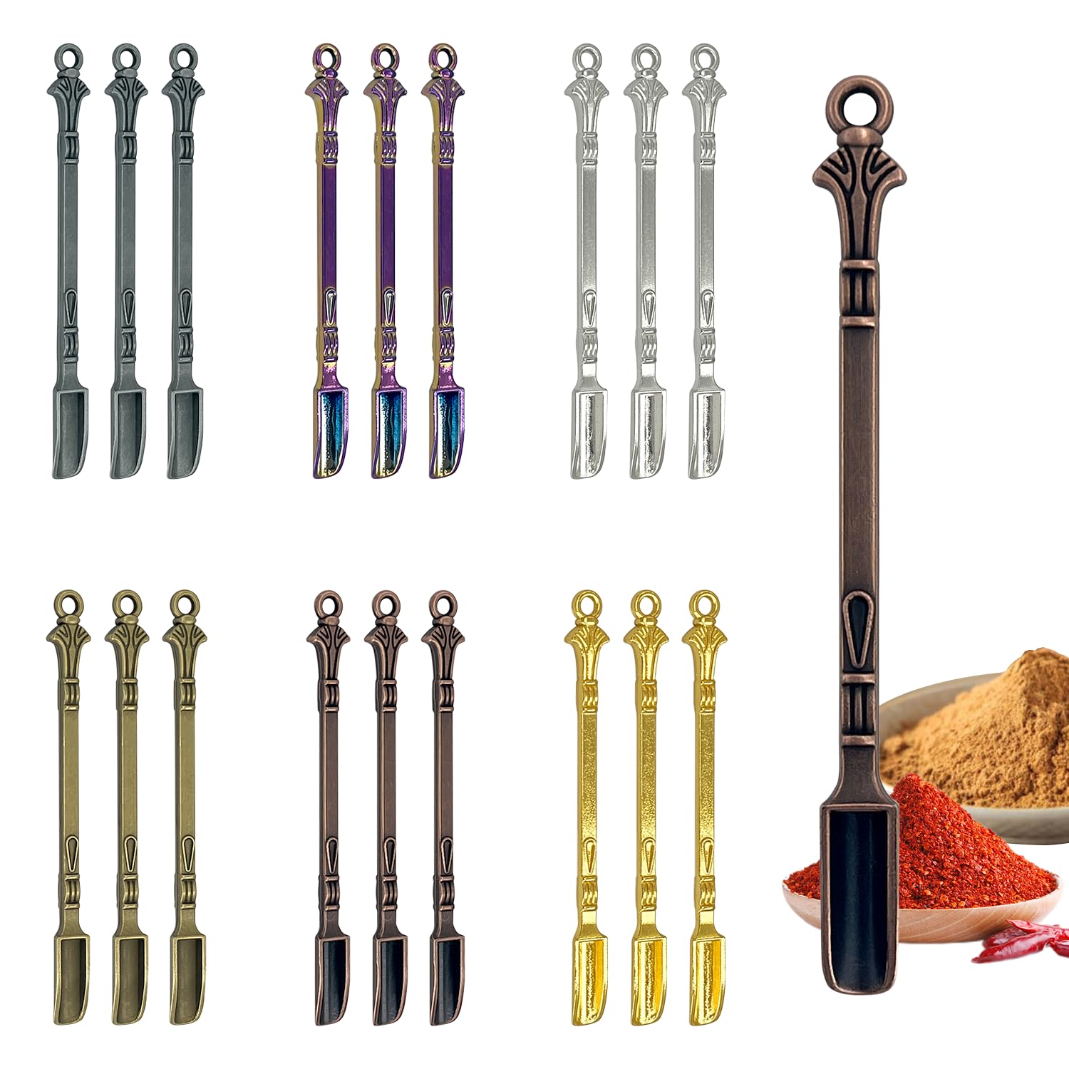 Photo 1 of 18-Pack Mini Spoons, 3-Inch Metal Tiny Shovels, Small Medicine Spoons for Home Kitchen Spices, Necklace Charms Pendants DIY Craft Making (6 Colors)