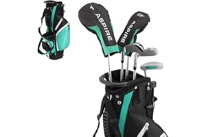 Aspire Junior Plus Kids Golf Clubs – Boys’ & Girls’ Right-Handed Golf Set with Lightweight Stand Bag, Graphite Shafts & Aircraft-Grade Aluminum Clubs