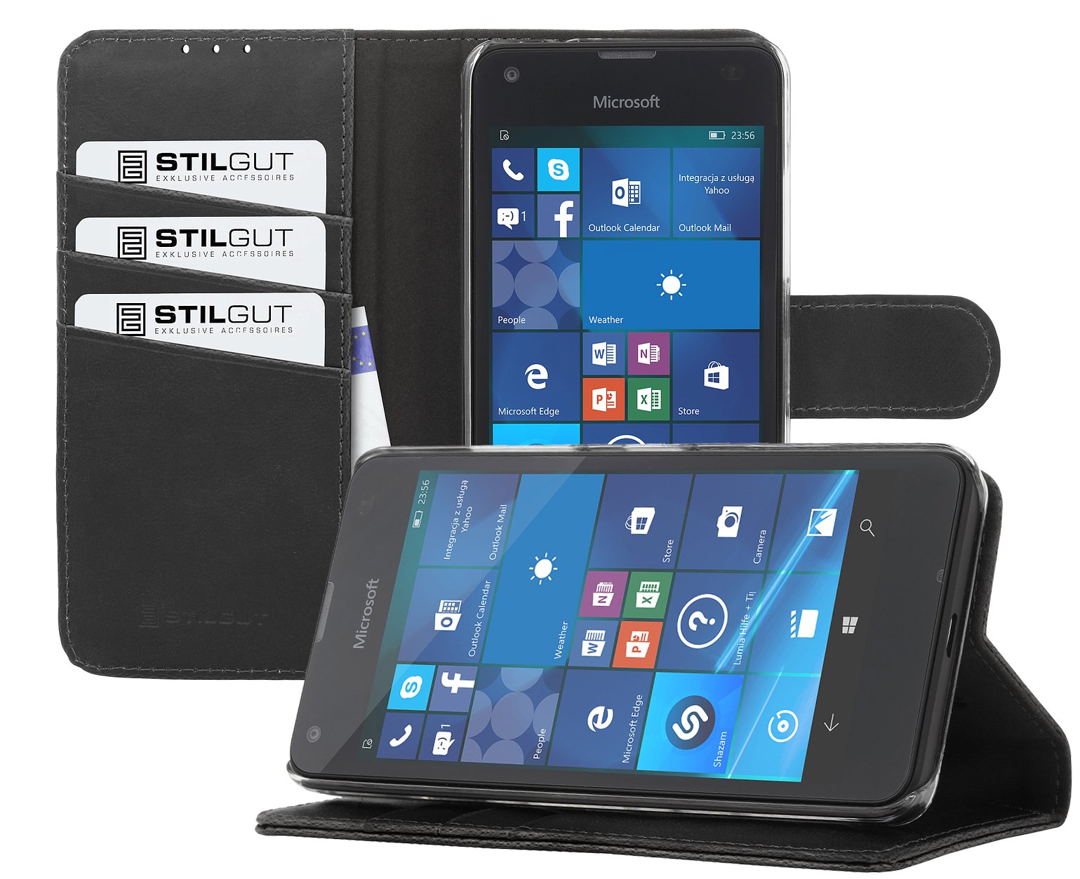 StilGut Talis Microsoft Lumia 550 Vintage Credit Card Slot Case Cover with Stand Function - Black