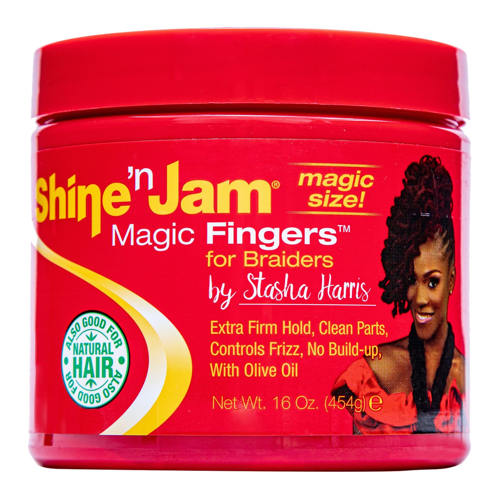 Ampro Shine-n-Jam Magic Fingers Gel for Braids - Provides Firm Hold with Non-Greasy Shine - Strengthens Hair with Silk Proteins - Works on Any Hair Texture to Create Multiple Styles - 454 g
