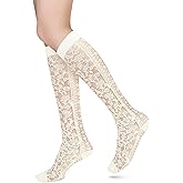 Benefeet Sox Womens Lace Knee High Socks Girls Nylon Knee Highs Sexy Sheer Trouser Socks Black White Mesh Fishnet Stockings