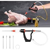 Marinade Injector Syringe with 3 Flow Settings &amp; 4 Needles | 5/10/15ml flow control, 4 needles, 33.46 in hose, BBQ smoking turkey brisket marinade