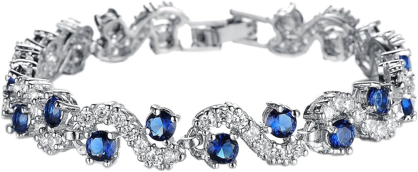 KasLin Platinum Swarovski Elements Cubic Zirconia Bracelet for Women Wedding Jewelry Blue